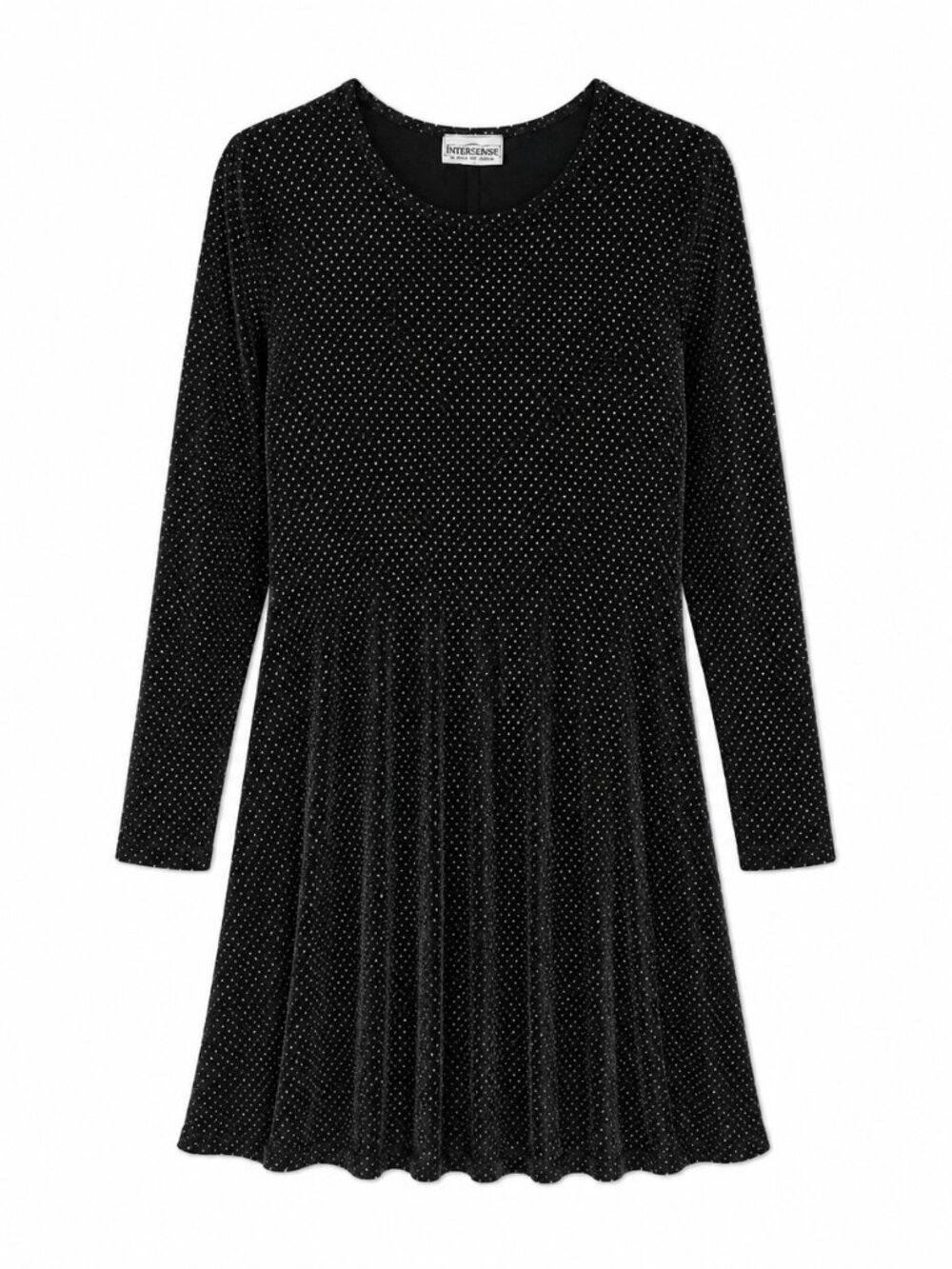 Vintage 90's Women's Longsleeve Dress with Gold Polka Dot Details, Size Large